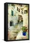 Traditional Greece -Pictorial Streets, Artistic Picture-Maugli-l-Framed Stretched Canvas