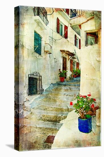 Traditional Greece -Pictorial Streets, Artistic Picture-Maugli-l-Stretched Canvas