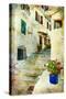 Traditional Greece -Pictorial Streets, Artistic Picture-Maugli-l-Stretched Canvas