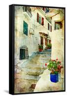 Traditional Greece -Pictorial Streets, Artistic Picture-Maugli-l-Framed Stretched Canvas