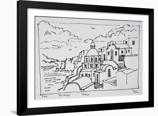 Traditional Greek architecture in the town of Fira, island of Santorini, Greece.-Richard Lawrence-Framed Photographic Print