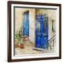 Traditional Greek Streets -Artwork In Painting Style-Maugli-l-Framed Art Print