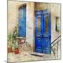 Traditional Greek Streets -Artwork In Painting Style-Maugli-l-Mounted Art Print