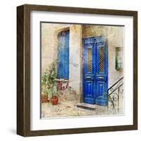 Traditional Greek Streets -Artwork In Painting Style-Maugli-l-Framed Art Print