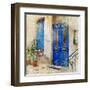 Traditional Greek Streets -Artwork In Painting Style-Maugli-l-Framed Art Print