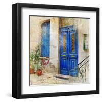 Traditional Greek Streets -Artwork In Painting Style-Maugli-l-Framed Art Print