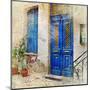 Traditional Greek Streets -Artwork In Painting Style-Maugli-l-Mounted Art Print