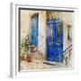 Traditional Greek Streets -Artwork In Painting Style-Maugli-l-Framed Premium Giclee Print