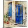 Traditional Greek Streets -Artwork In Painting Style-Maugli-l-Mounted Premium Giclee Print