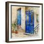 Traditional Greek Streets -Artwork In Painting Style-Maugli-l-Framed Art Print