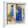 Traditional Greek Streets -Artwork In Painting Style-Maugli-l-Framed Art Print