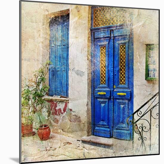 Traditional Greek Streets -Artwork In Painting Style-Maugli-l-Mounted Art Print