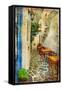 Traditional Greek Tavernas - Artwork In Painting Style-Maugli-l-Framed Stretched Canvas