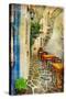 Traditional Greek Tavernas - Artwork In Painting Style-Maugli-l-Stretched Canvas