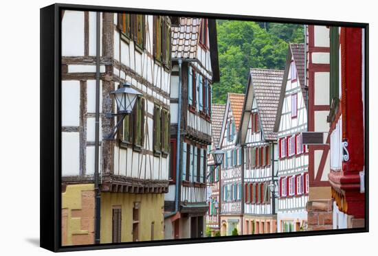 Traditional Half Timbered Buildings in Schiltach's Picturesque Medieval Altstad, Baden-Wurttemberg-Doug Pearson-Framed Stretched Canvas