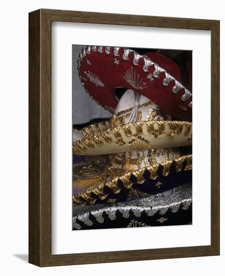 Traditional Hats Stacked on Display, Puerto Vallarta, Mexico-Merrill Images-Framed Photographic Print