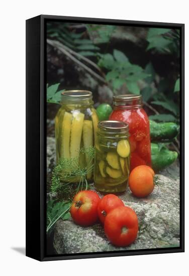 Traditional Home-Preserved Pickles and Tomatoes-null-Framed Stretched Canvas