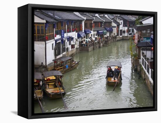 Traditional Houses and Boat on the Grand Canal, Zhujiajiao, Near Shanghai, China-Keren Su-Framed Stretched Canvas