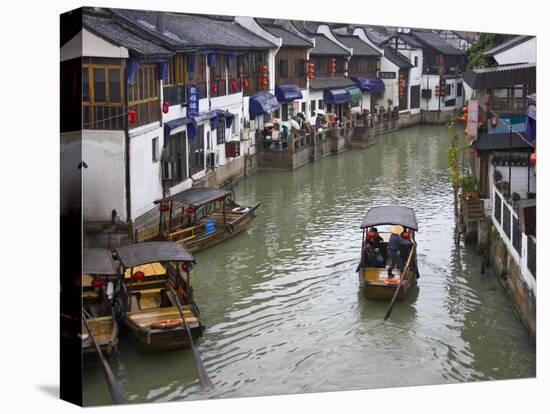 Traditional Houses and Boat on the Grand Canal, Zhujiajiao, Near Shanghai, China-Keren Su-Stretched Canvas