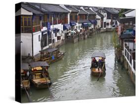 Traditional Houses and Boat on the Grand Canal, Zhujiajiao, Near Shanghai, China-Keren Su-Stretched Canvas