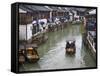 Traditional Houses and Boat on the Grand Canal, Zhujiajiao, Near Shanghai, China-Keren Su-Framed Stretched Canvas