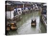 Traditional Houses and Boat on the Grand Canal, Zhujiajiao, Near Shanghai, China-Keren Su-Stretched Canvas