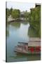 Traditional houses and boats on the Grand Canal, Taierzhuang Ancient Town, China-Keren Su-Stretched Canvas