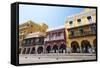 Traditional houses in the colorful old town of Cartagena, Colombia, South America-Alex Treadway-Framed Stretched Canvas