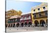 Traditional houses in the colorful old town of Cartagena, Colombia, South America-Alex Treadway-Stretched Canvas