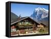 Traditional Houses, Wetterhorn and Grindelwald, Berner Oberland, Switzerland-Doug Pearson-Framed Stretched Canvas