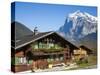 Traditional Houses, Wetterhorn and Grindelwald, Berner Oberland, Switzerland-Doug Pearson-Stretched Canvas