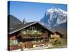 Traditional Houses, Wetterhorn and Grindelwald, Berner Oberland, Switzerland-Doug Pearson-Stretched Canvas