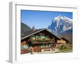 Traditional Houses, Wetterhorn and Grindelwald, Berner Oberland, Switzerland-Doug Pearson-Framed Photographic Print