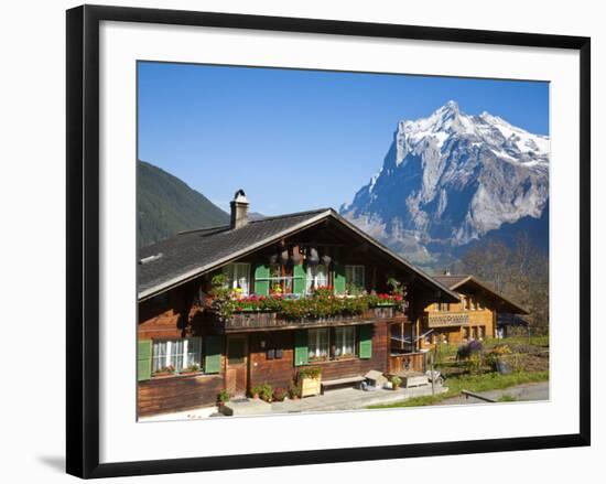 Traditional Houses, Wetterhorn and Grindelwald, Berner Oberland, Switzerland-Doug Pearson-Framed Photographic Print