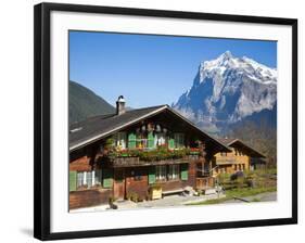 Traditional Houses, Wetterhorn and Grindelwald, Berner Oberland, Switzerland-Doug Pearson-Framed Photographic Print