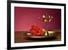 Traditional Indian Lamp and Flowers in a Plate-satel-Framed Photographic Print