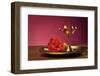 Traditional Indian Lamp and Flowers in a Plate-satel-Framed Photographic Print