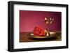 Traditional Indian Lamp and Flowers in a Plate-satel-Framed Photographic Print