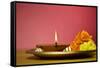 Traditional Indian Lamp and Flowers.-satel-Framed Stretched Canvas