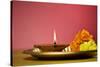 Traditional Indian Lamp and Flowers.-satel-Stretched Canvas