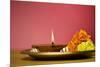 Traditional Indian Lamp and Flowers.-satel-Mounted Photographic Print