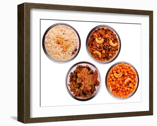 Traditional Indian Salty and Spicy Snacks in Bowls-smarnad-Framed Photographic Print