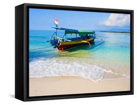 Traditional Indonesian Outrigger Fishing Boat on Island of Gili Meno in Gili Isles, Indonesia-Matthew Williams-Ellis-Framed Stretched Canvas