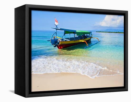 Traditional Indonesian Outrigger Fishing Boat on Island of Gili Meno in Gili Isles, Indonesia-Matthew Williams-Ellis-Framed Stretched Canvas