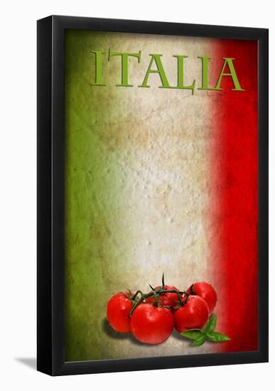 Traditional Italian Flag With Tomatoes And Basil-pongiluppi-Framed Poster