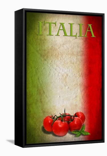 Traditional Italian Flag With Tomatoes And Basil-pongiluppi-Framed Stretched Canvas