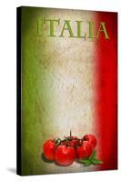 Traditional Italian Flag With Tomatoes And Basil-pongiluppi-Stretched Canvas