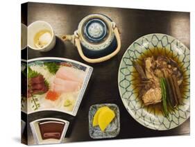 Traditional Japanese Meal of Sushi and Fish Head, Tokyo, Honshu Island, Japan-Kober Christian-Stretched Canvas