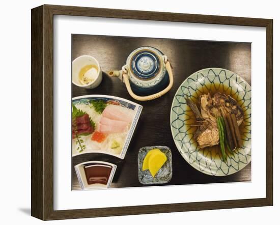 Traditional Japanese Meal of Sushi and Fish Head, Tokyo, Honshu Island, Japan-Kober Christian-Framed Photographic Print