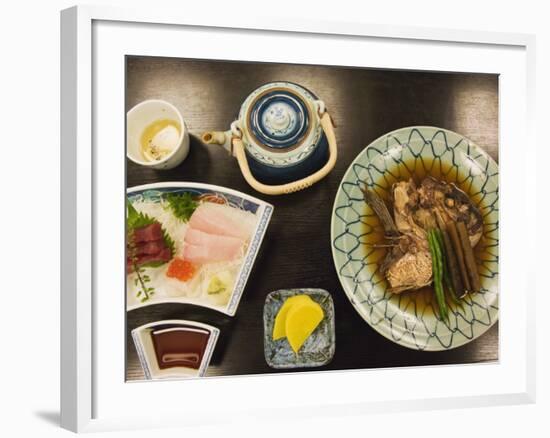 Traditional Japanese Meal of Sushi and Fish Head, Tokyo, Honshu Island, Japan-Kober Christian-Framed Photographic Print